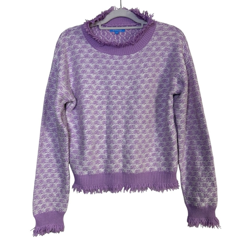 Burgess Cotton Cashmere Purple‎ Fringe Detail Woven Sweater Size Medium